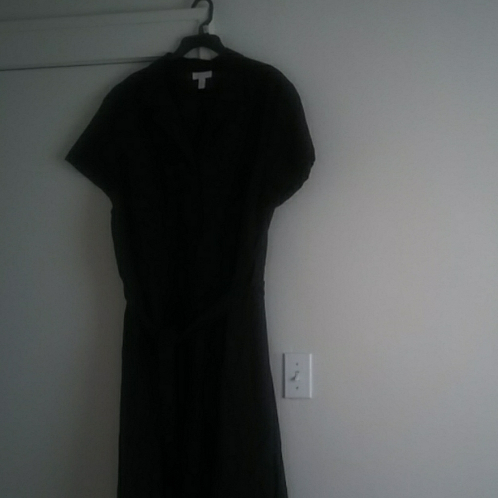 Button down dress with belt.